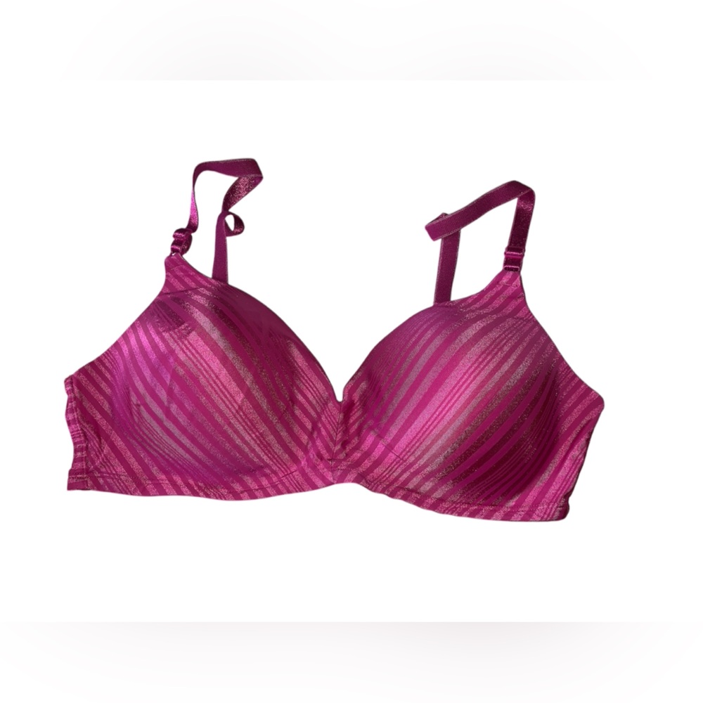 Hanes Hot Pink‎ Satin Striped Padded Bra Size 36C